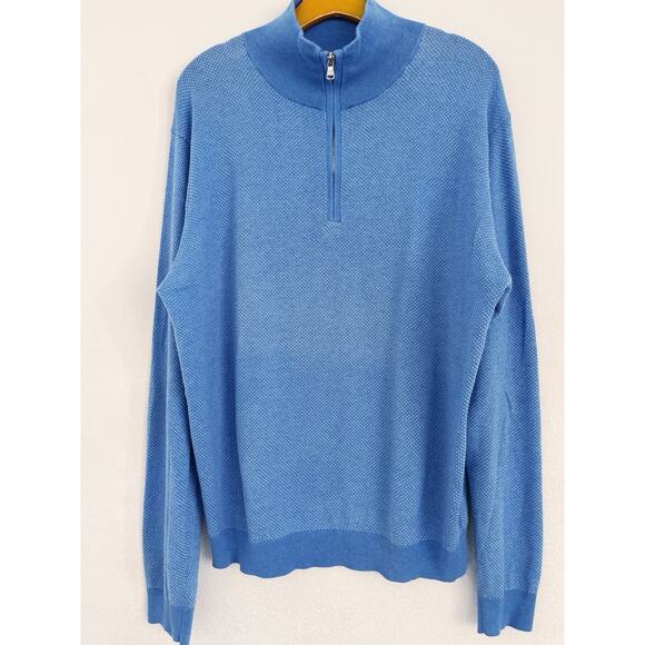 Lincs Cashmere Blend Sweater Men XL Blue High Neck 1/4 Zipper Dots Cozy Stretch - Picture 1 of 12